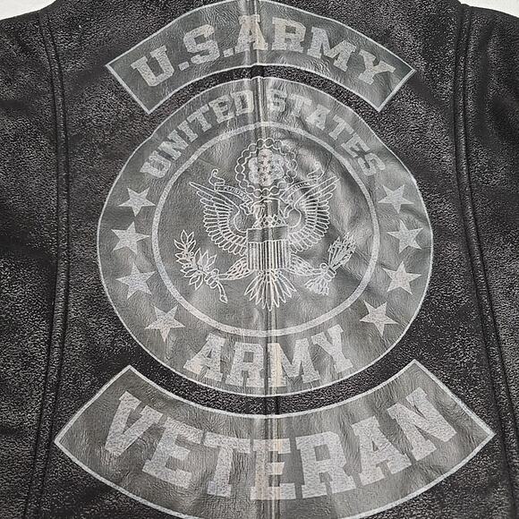 Shein Mens US Army Veteran Faux Fur Lapel Flight Jacket Sz L Black Military - Picture 11 of 11